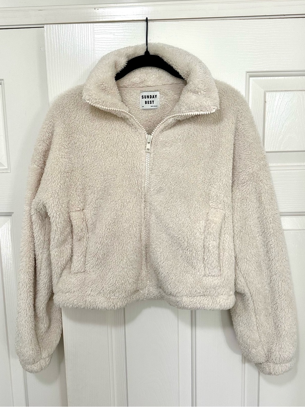 Aritzia Sunday Best Plush Cream Zip-Up Teddy Jacket